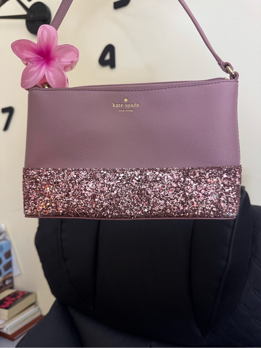 kate spade Lilac Crossbody with Pink Glitter Trim